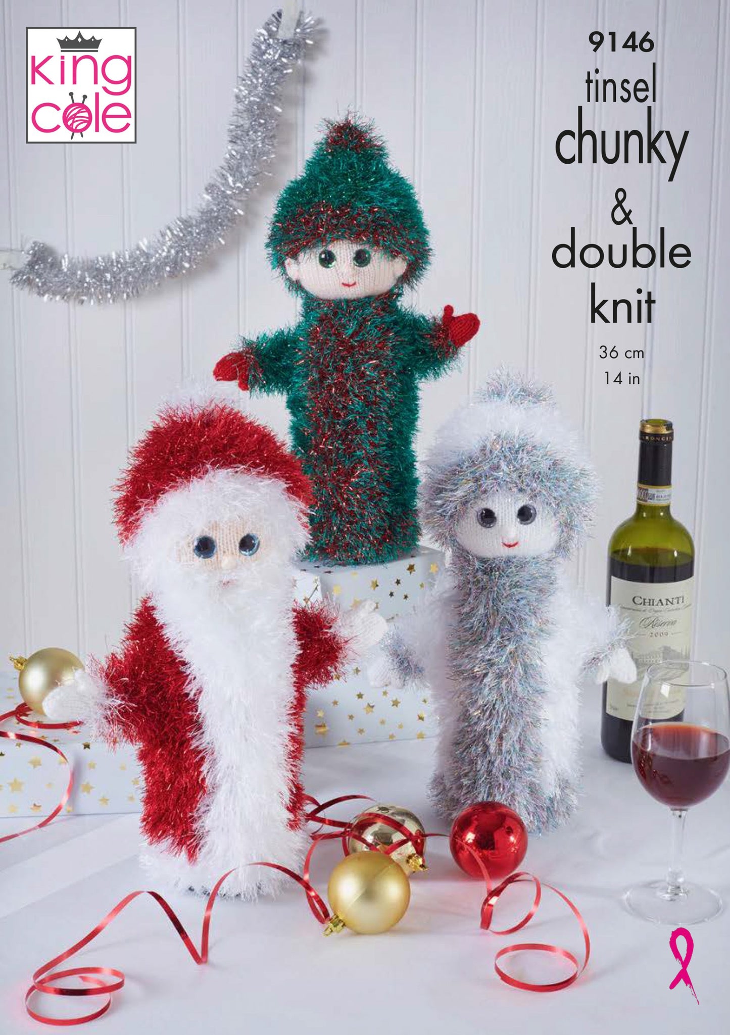 Knitting Pattern 9146 - Christmas Wine Bottle Covers Knitted in Tinsel Chunky