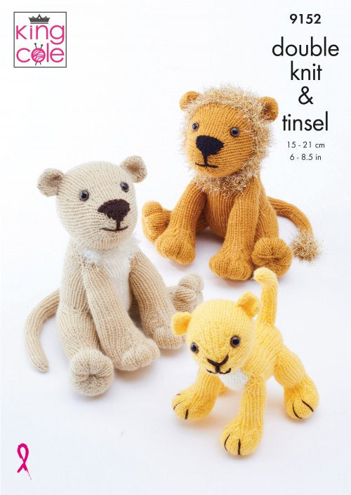 Knitting Pattern 9152 - Lion Family: Knitted in Big Value DK & Tinsel Chunky