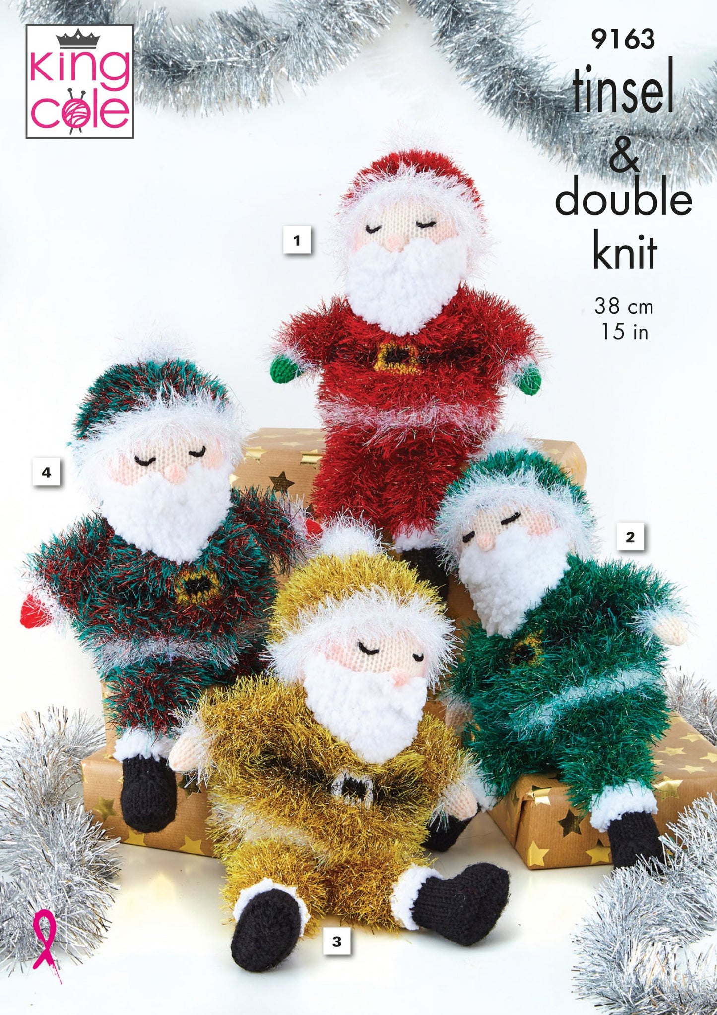 Knitting Pattern 9163 - Sleeping Santa: Knitted In King Cole Tinsel and Big Value DK 50g