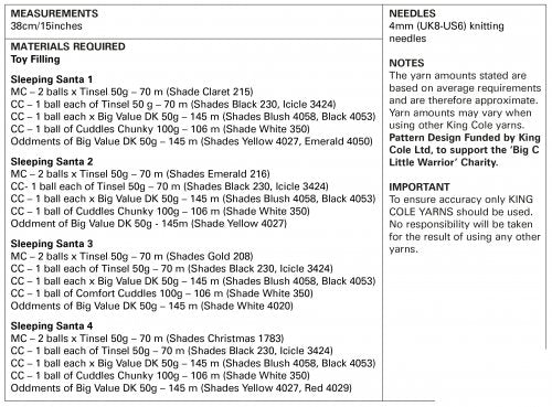Knitting Pattern 9163 - Sleeping Santa: Knitted In King Cole Tinsel and Big Value DK 50g