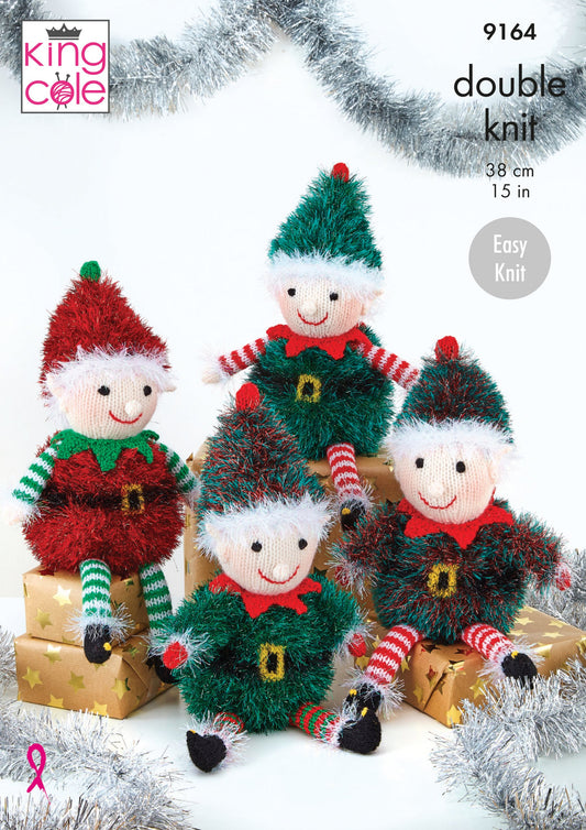 Knitting Pattern 9164 - Playful Elves: Knitted in King Cole Tinsel and Big Value DK 50g