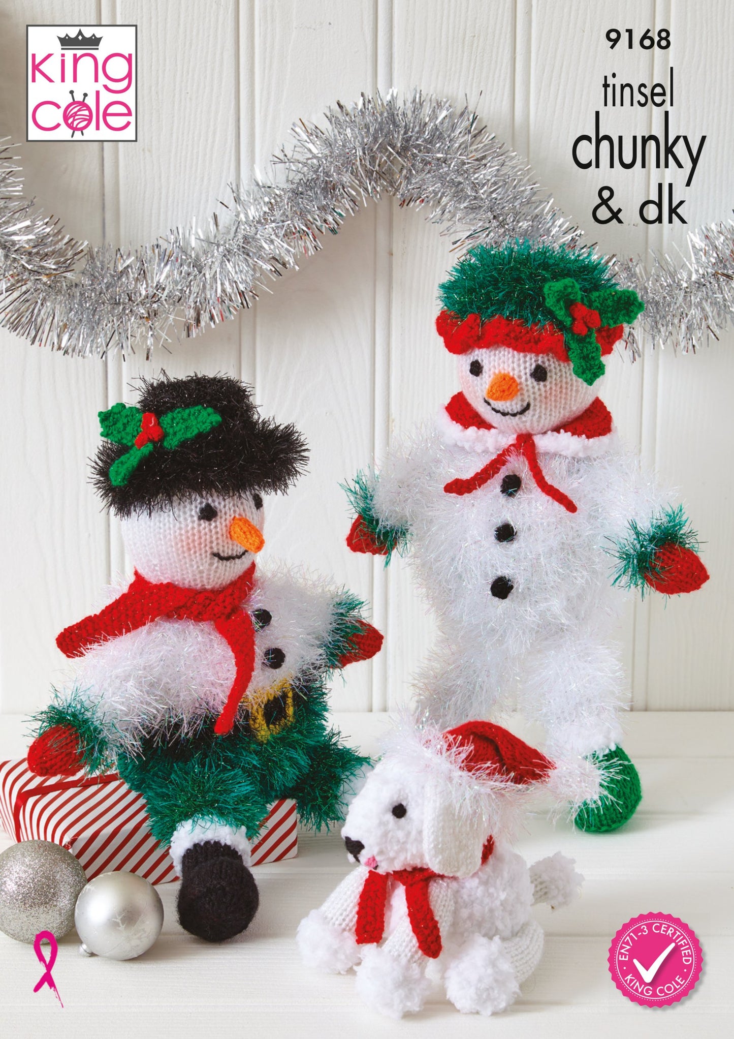 Knitting Pattern 9168 - Mr & Mrs Twinkle & Snowflake Knitted in Tinsel Chunky, Glitz DK, Cuddles Chunky & Big Value DK