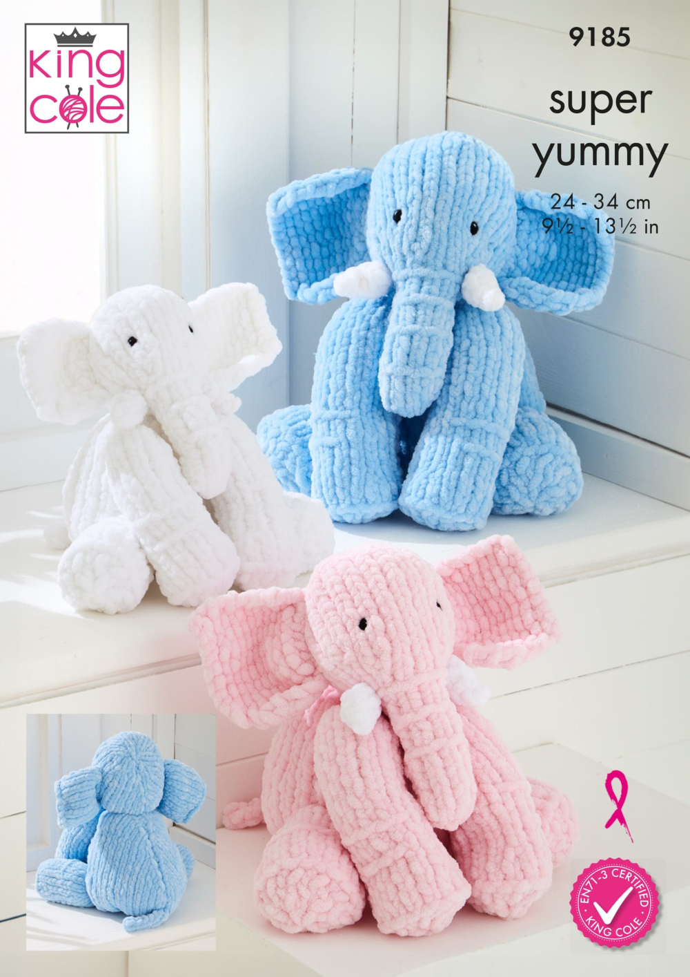 Knitting Pattern 9185 - Elephant Toys Knitted in Super Yummy