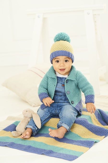 Knitting Pattern 9757 - Cardigan, Hat and Blanket in Bambino DK