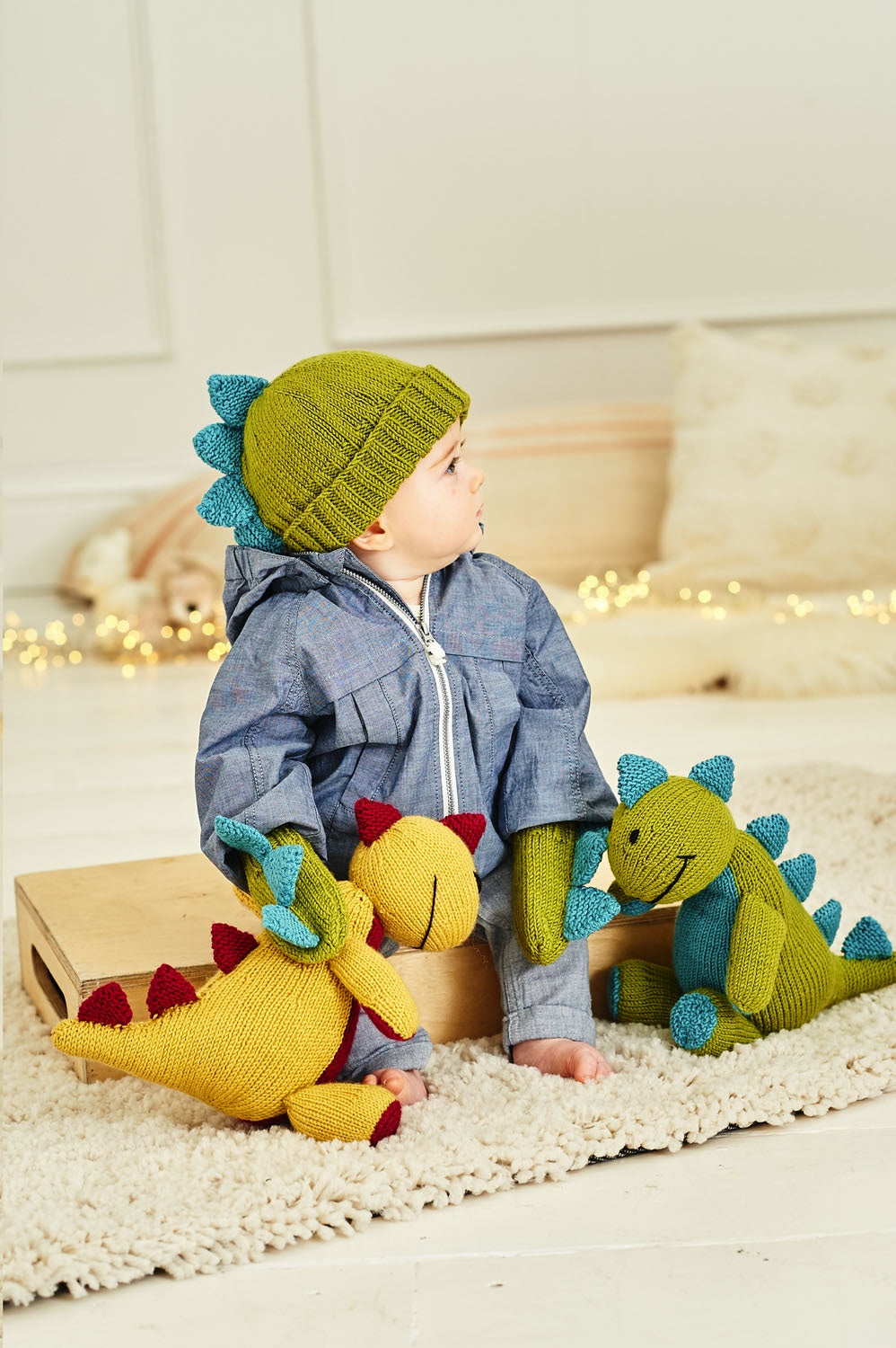 Knitting Pattern 9853 - Danny the Dinosaur Toy with Hat & Mittens in Bellissima, Special DK, Bambino DK