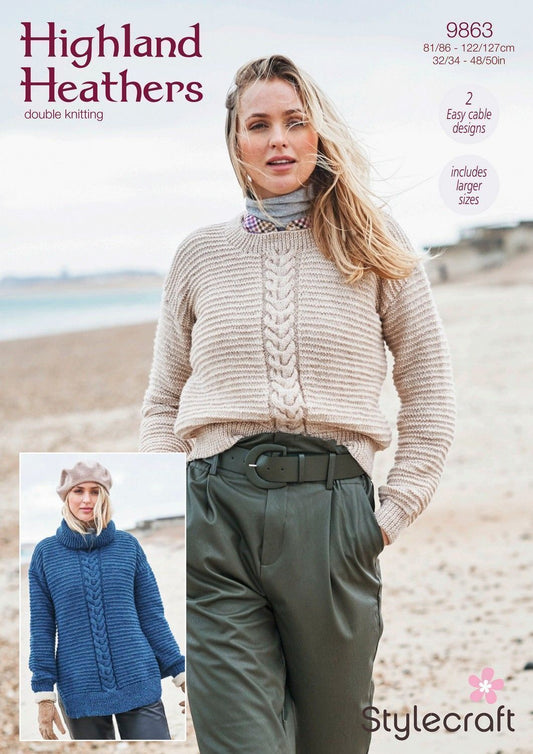 Knitting Pattern 9863 - Round & Polo Neck Sweaters in Highland Heathers DK