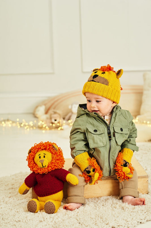 Knitting Pattern 9868 - Rory the Lion Toy, Hat & Mittens in Bellissima, Special DK