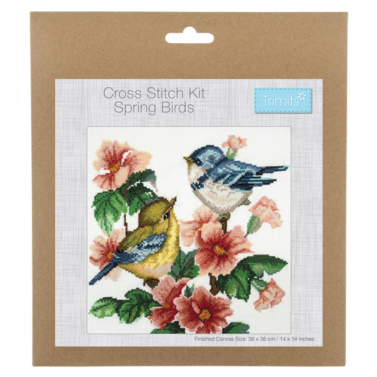 COUNTED  CROSS STITCH KIT - LARGE - SPRING BIRDS (14” Square)