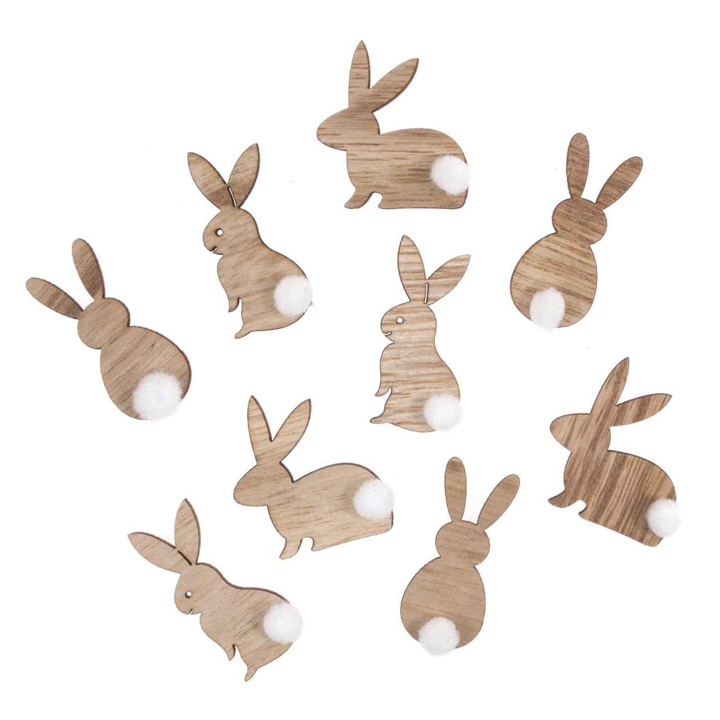 CRAFT EMBELLISHMENTS - WOODEN FLUFFY TAIL RABBIT - Pack of 9
