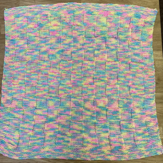 HAND KNITTED - BABY BLANKET - RAINBOW