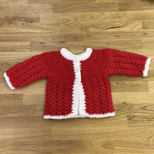 Hand Crocheted - Baby Christmas Cardigan - 0-3 months