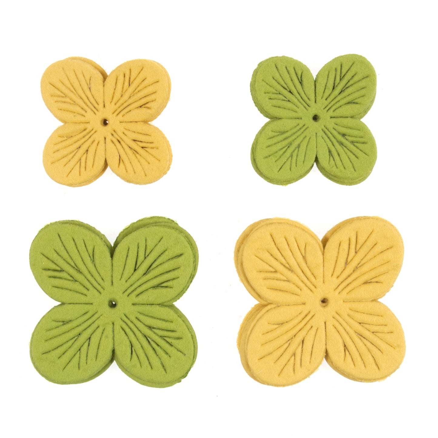 CRAFT EMBELLISHMENTS - DECOUPAGE FLOWERS - Green & Yellow - Pack of 16 pcs