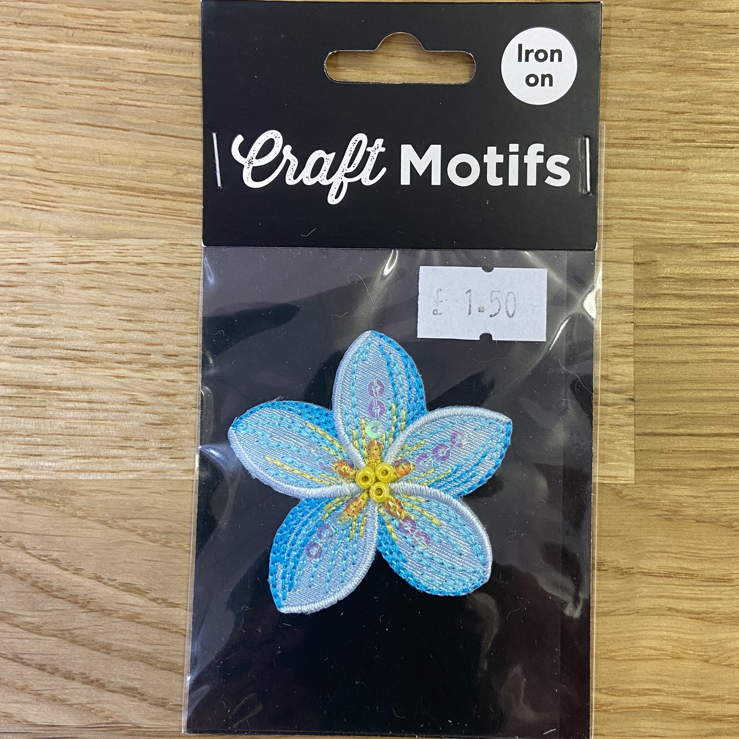 IRON ON MOTIF - Blue Sequin Flower