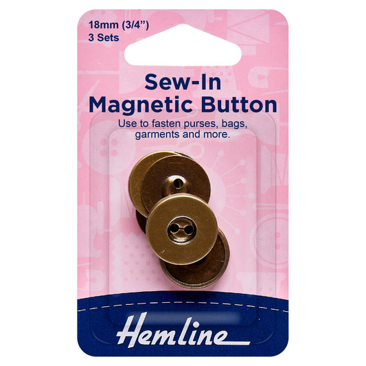 MAGNETIC BUTTON - SEW IN - 18mm BRASS