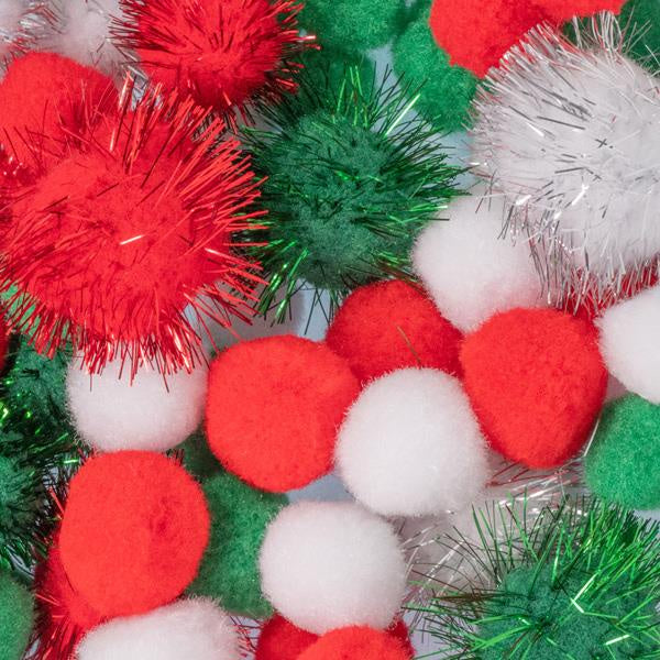 Mixed Assorted Mini Pom Poms - Christmas