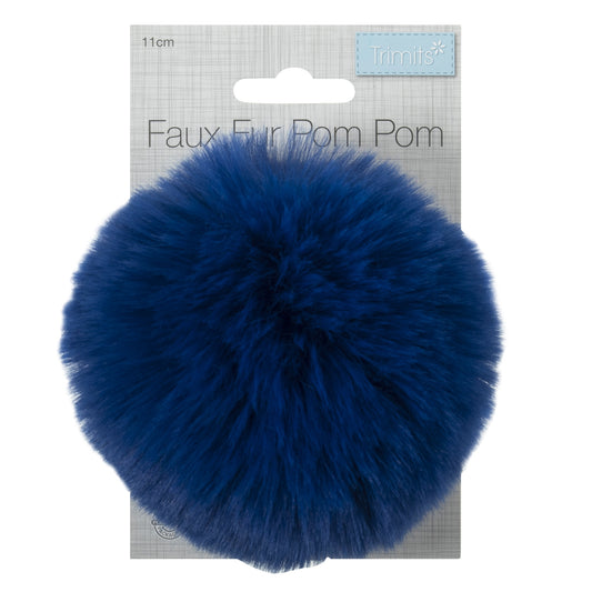 FAUX FUR POM POM - 1 Piece - 11cm - ROYAL BLUE
