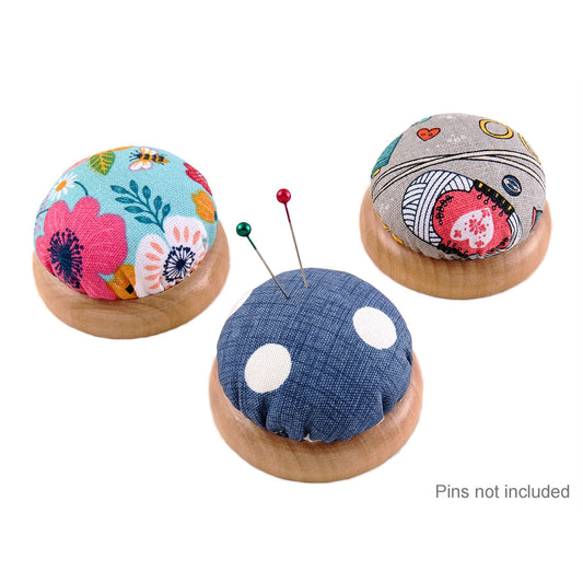 Pin Cushion With Wooden Base - Various Colours