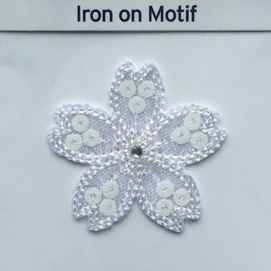 IRON ON MOTIF - SEQUIN FLOWER- White