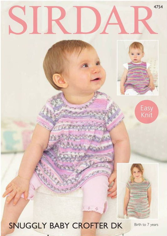 Knitting Pattern 4754 - Short Sleeved Dress in Crofter DK - Birth - 7 Years