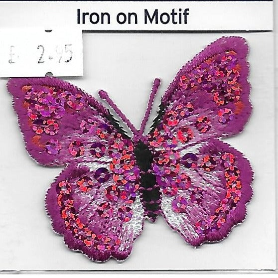 IRON ON MOTIF - SEQUIN BUTTERFLY - PINK