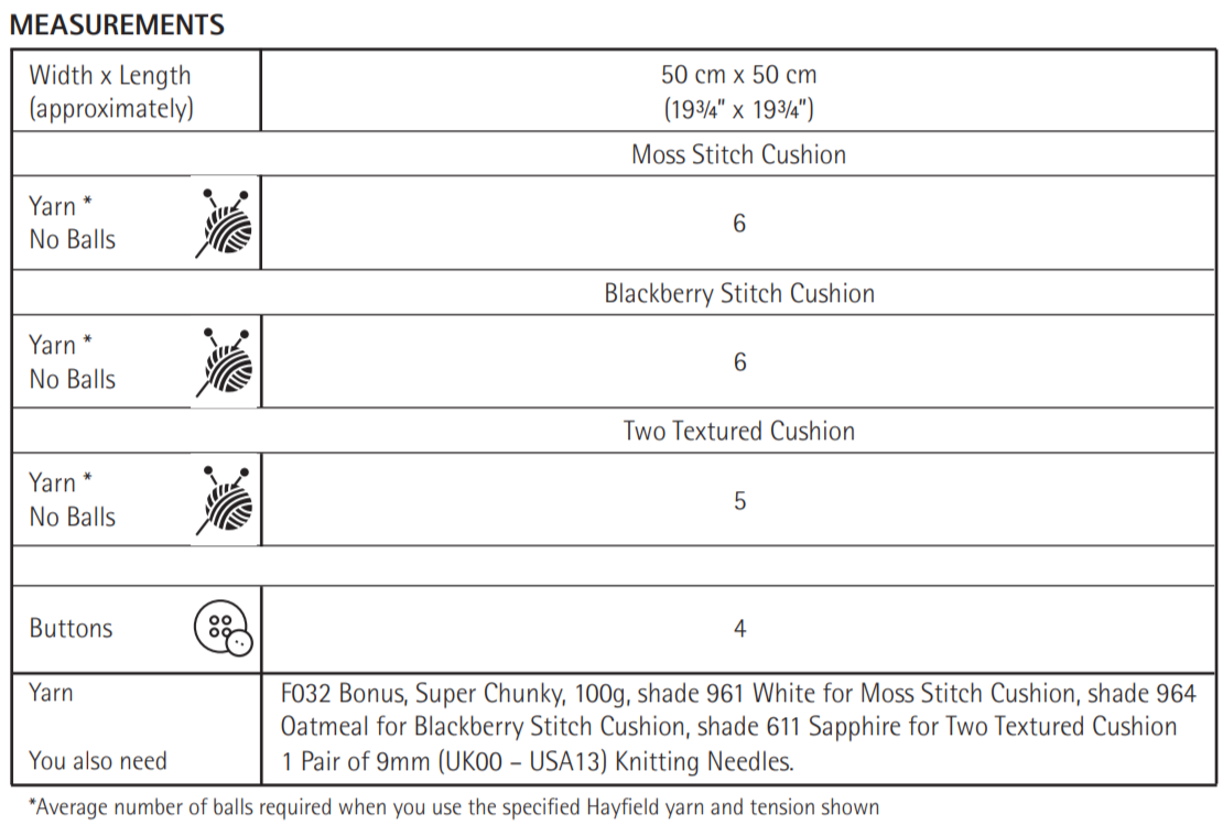 PDF - Knitting Pattern 10616 - TWO STITCH CUSHIONS IN BONUS SUPER CHUNKY