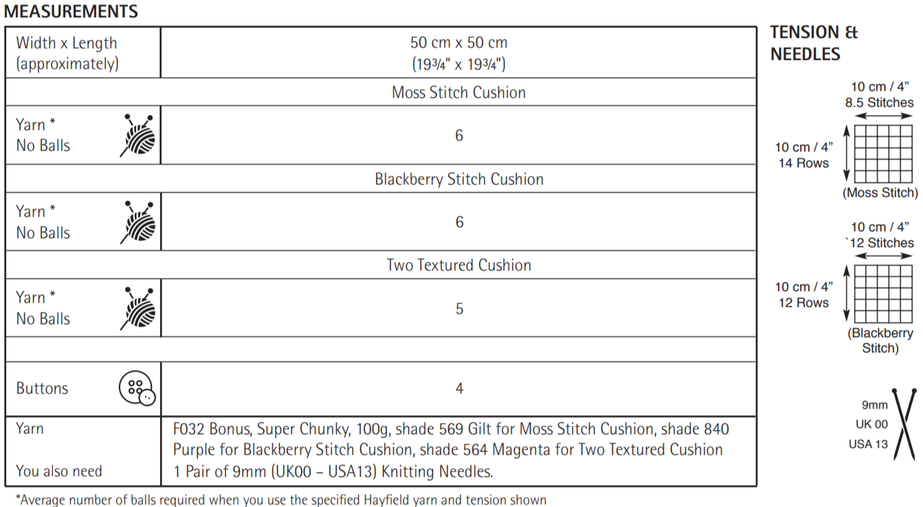 PDF - Knitting Pattern 10675 - TWO STITCH CUSHIONS IN OPULENT BONUS SUPER CHUNKY
