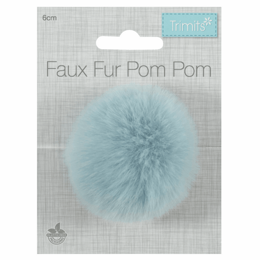 FAUX FUR POM POM - 1 PIECE - 6 cm LIGHT BLUE