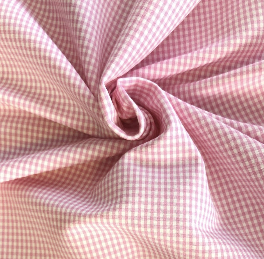 PINK AND WHITE STRETCH GINGHAM FABRIC